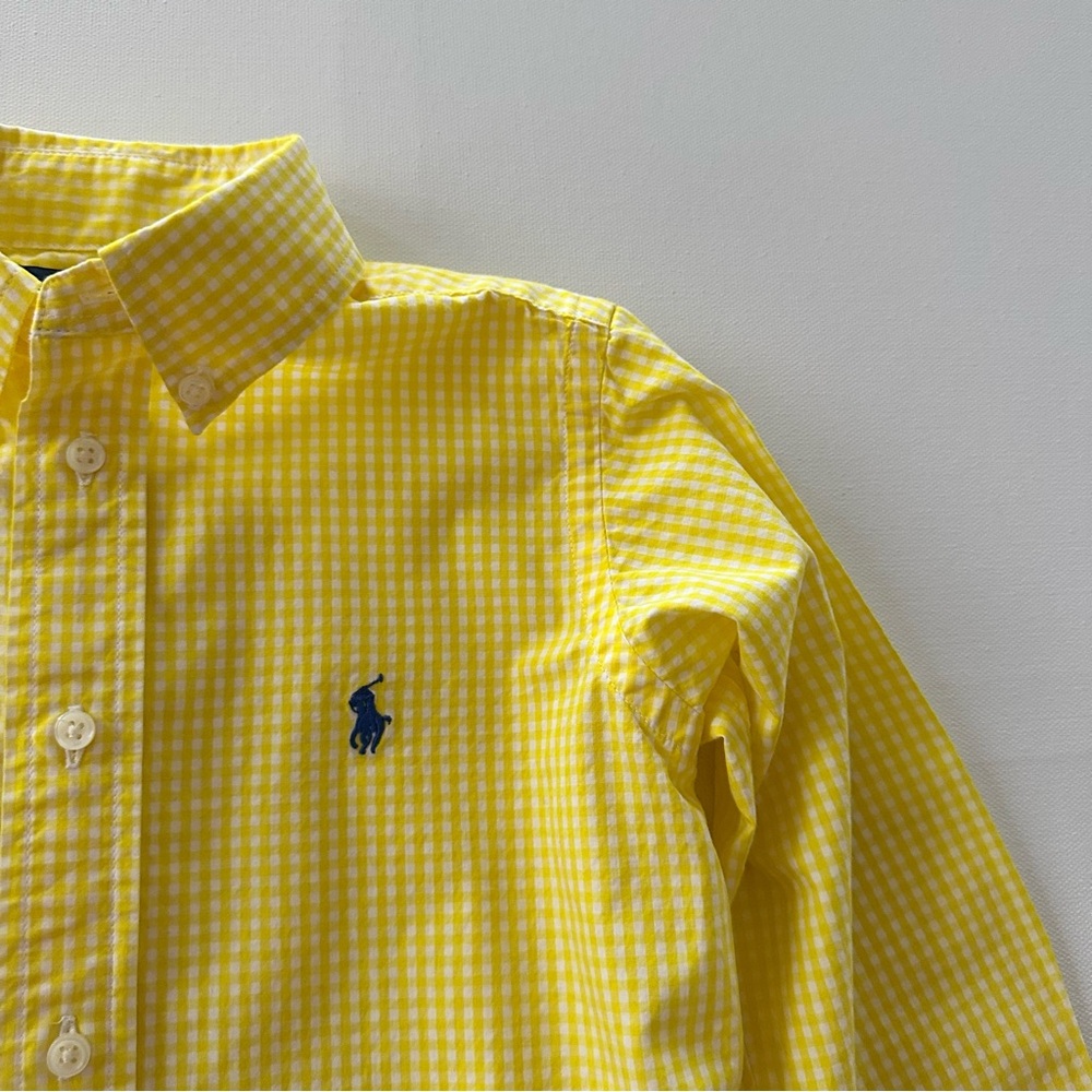 Ralph Lauren Boys 4 Yellow Gingham Button-Down Shirt Easter Spring Preppy - Picture 2 of 5